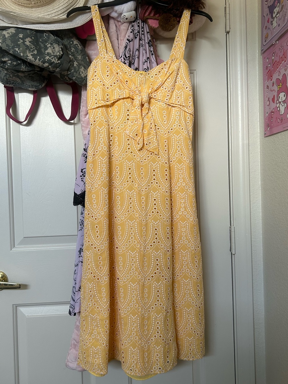 WHBM Yellow Tie-Front Eyelet Sundress - Women's Summer Dress